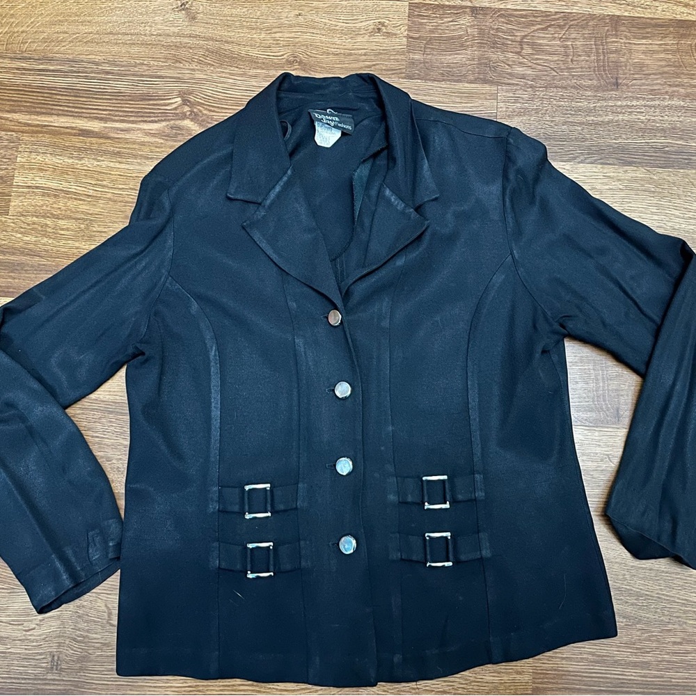 Dawn Joy vintage 1980s black jacket with silver buttons, women’s small